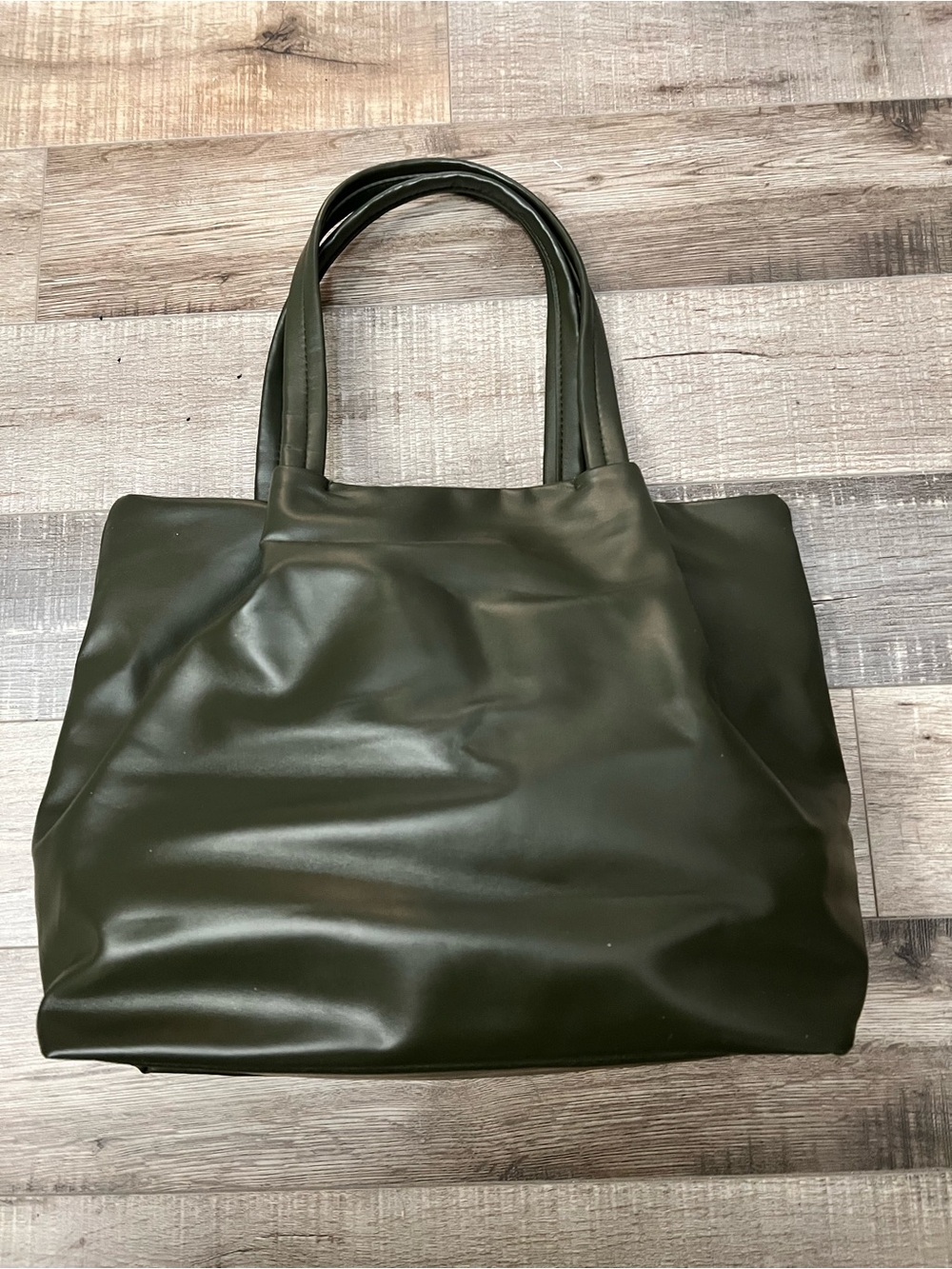 Neiman Marcus Olive Faux Leather Tote with Matching Pouch - Picture 3 of 8